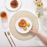 SHACOS Round Placemats and Coasters Set of 6 Beige Woven 38 cm 10 cm view 6