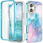 Turquiase Cute Marble Case for iPhone 17 6.3 inch Built with Screen Protector, Lightweight and Stylish Full Body Shockproof Protective Rugged TPU Case for Women/Girls-Blue Marble