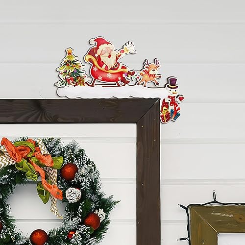 Christmas Door Decoration, Right Angle Christmas Door Frame Ornament Wood Home Wall Corner Decoration Santa Claus Reindeer Fireplace Corner Decor for Festival Home and Party