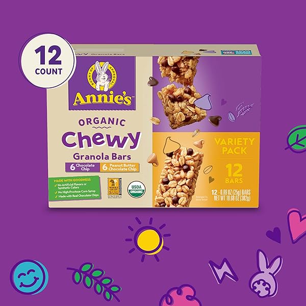 ANNIE’S ORGANIC CHEWY GRANOLA BARS, PEANUT BUTTER CHOCOLATE CHIP, 12 CT