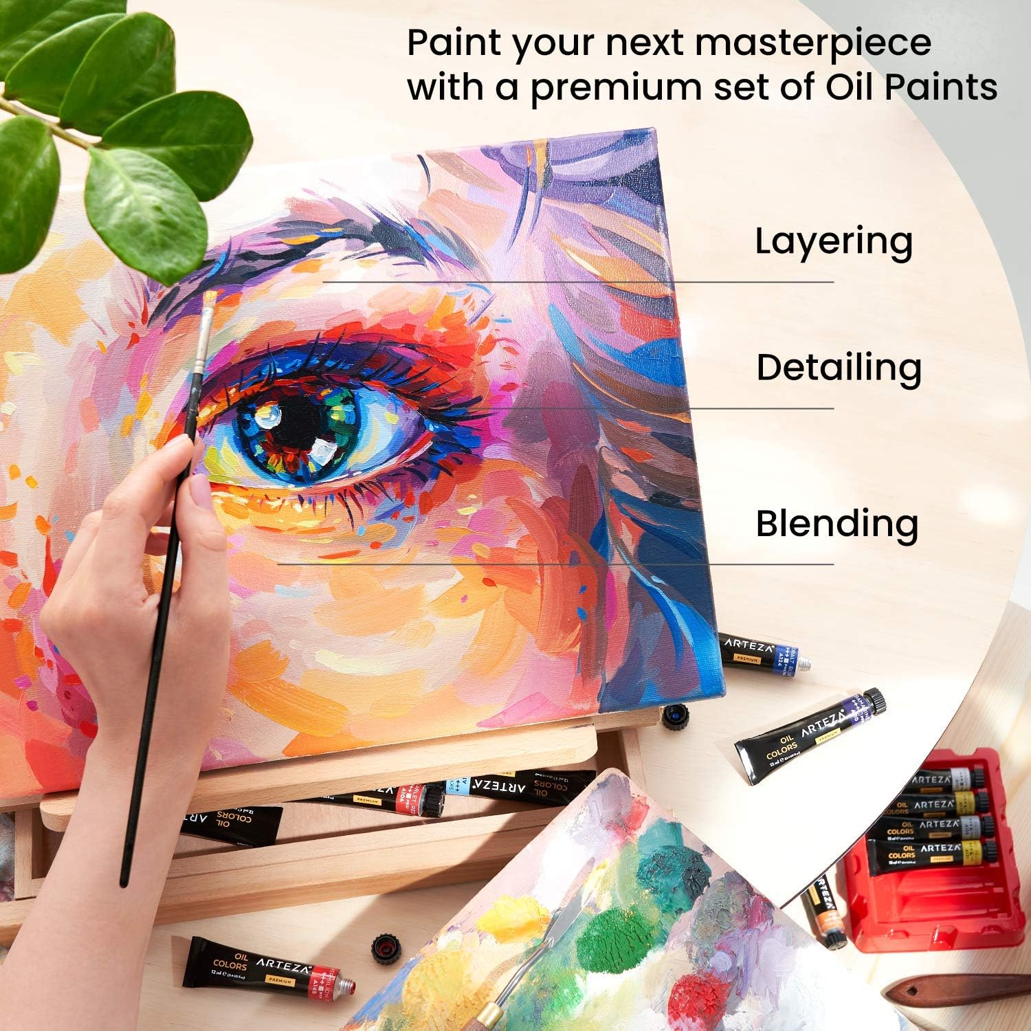 ARTEZA Oil Paint, Set of 24 Colors/Tubes (24x12ml/0.4oz) with Storage Box, Rich Pigments, Vibrant, Non Toxic Paints for The Professional Artist, Hobby Painters & Kids, Ideal for Canvas Painting