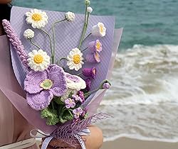YOOJEE Crochet Purple Ombre Rose Tulip Bouquet