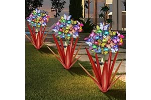 Homight Solar Metal Agave Butterfly Flower Stick Garden Sculpture Outdoor Gift Solar Garden Christmas Lights Swaying Butterfly Garden Lights Solar Outdoor (3 PCS RED)