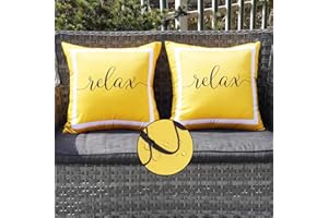 ONWAY Outdoor Waterproof Throw Pillow Covers 20x20 Set of 2 Yellow and White Relax Decorative Pillowcase for Patio Furniture