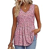 OFEEFAN Womens Tank Tops 2025 Flowy Peplum Tops for Women Dressy Sleeveless V Neck Babydoll Tank Tops