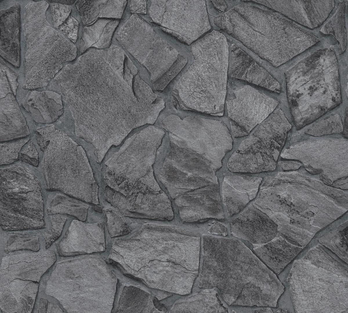 A.S. Création Bricks & Stones 389367 Non-Woven Wallpaper Stone Look 10.05 m x 0.53 m Made in Germany Black Anthracite — image 1