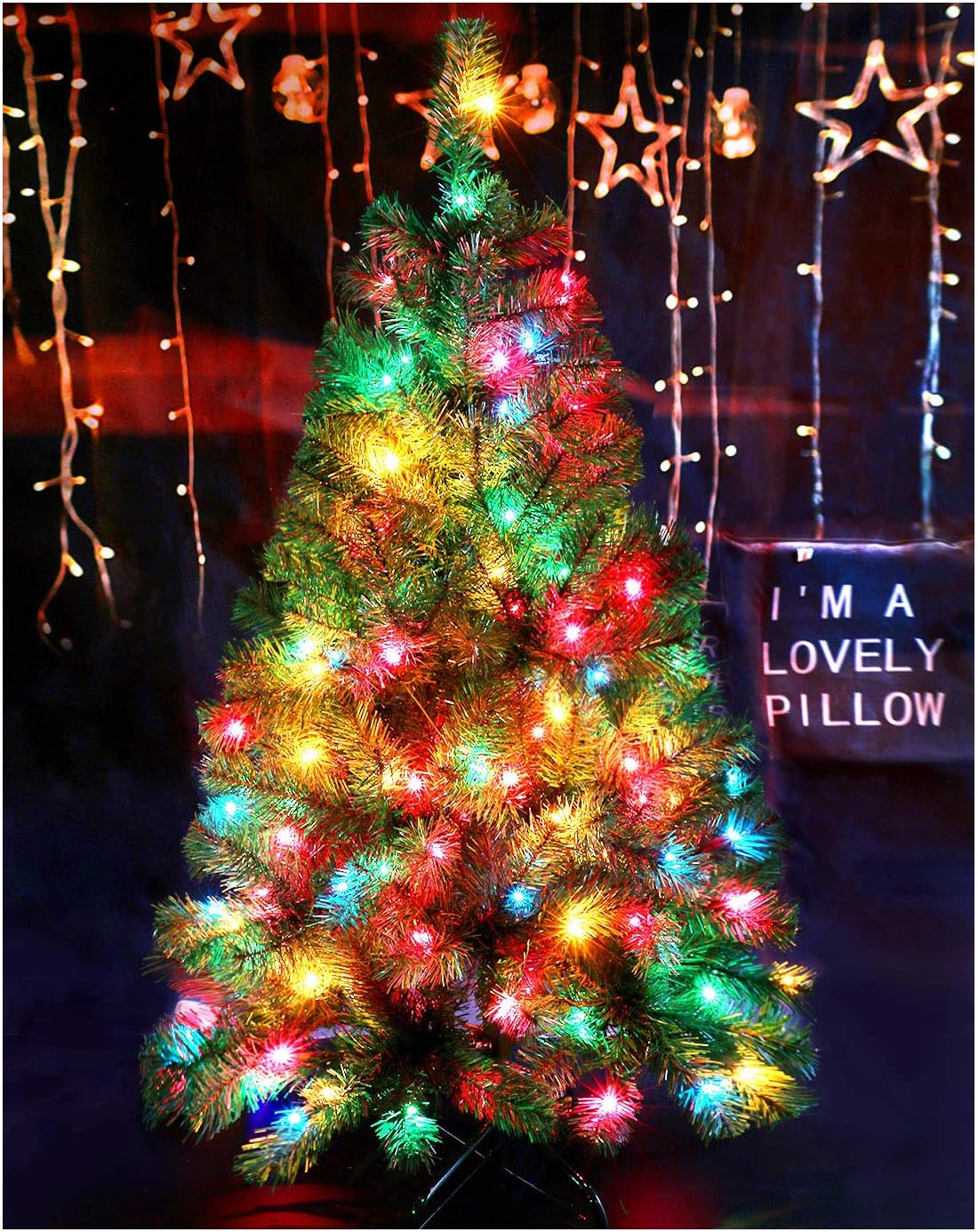 Trees - CASA CLAUSI Christmas Tree 4 Feet 100 pre-lit Multicolored Lights Artificial Green Tree