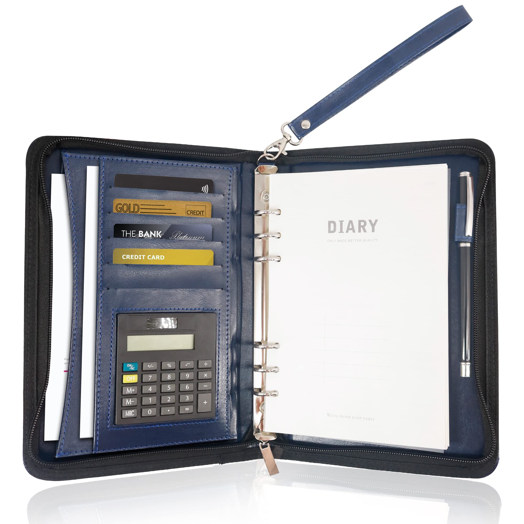 GraduatePro A5 Clipboard Folder with 120 Note Paper and 6-Ring Binder, Waterproof Business Organizer Without Calculator-（Blue）