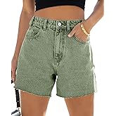 PLNOTME Womens Jean Shorts High Waisted Straight Leg Stretchy Raw Hem Mom Denim Shorts