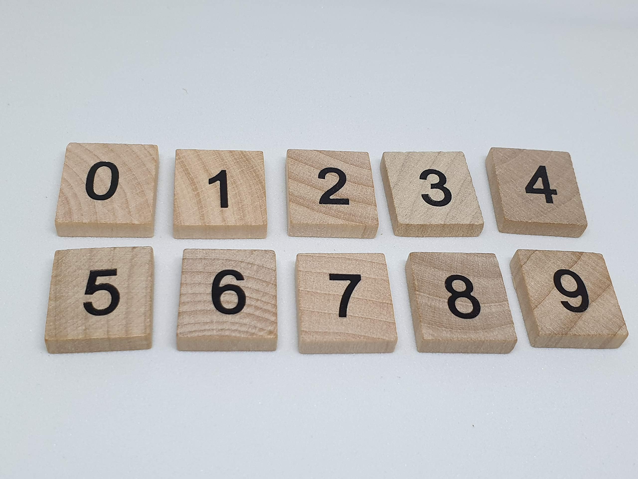 Wooden craft tiles 50 mixed numbers 5 of each 0 to 9