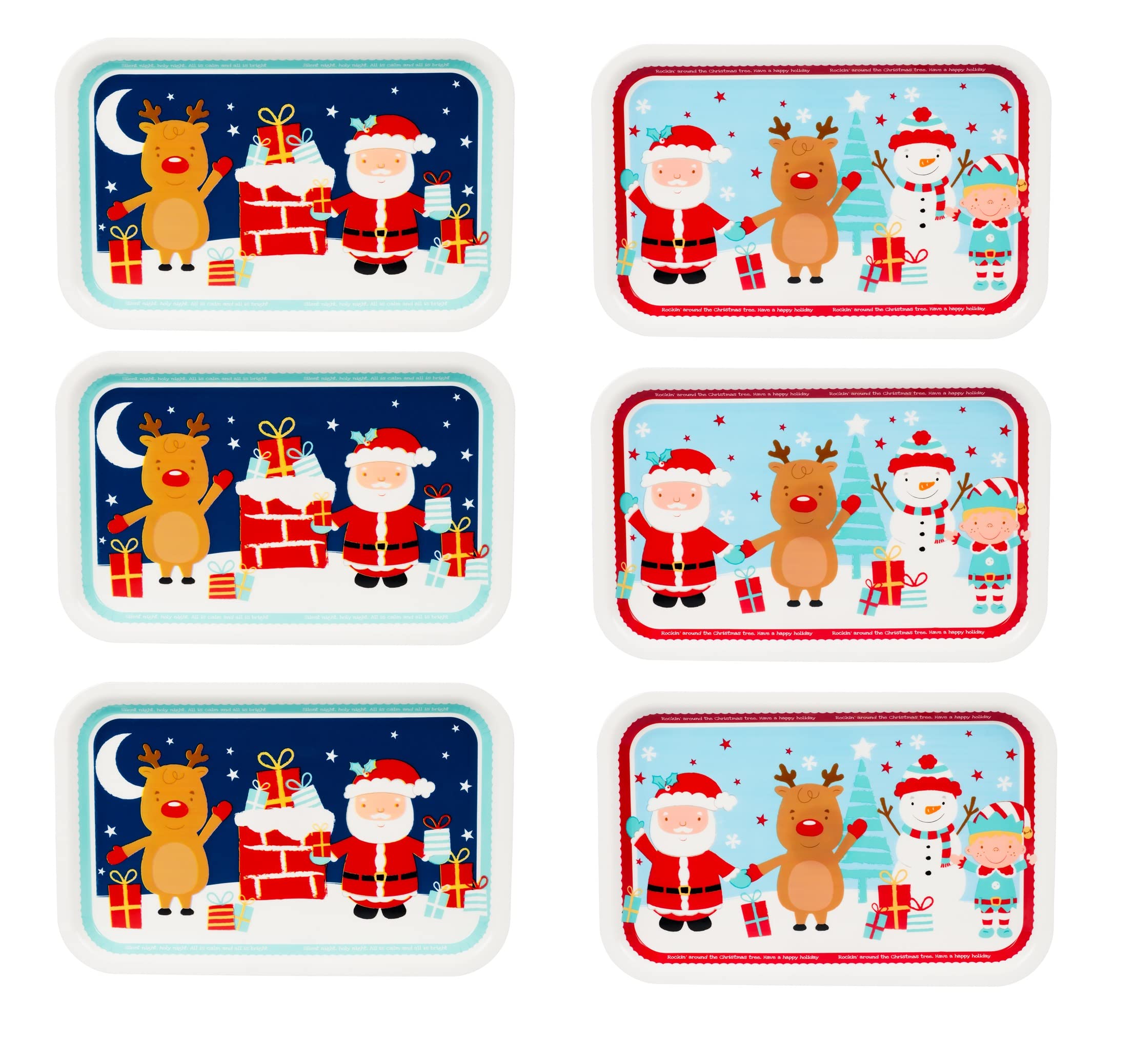 Invero Set of 6 Fun Children’s Christmas Themed Plastic Festive Serving Tray - Stackable, Reusable Tableware Trays - Ideal for Kids Parties, Snacks, Lunches, Dinners and More (30cm x 19.2cm)