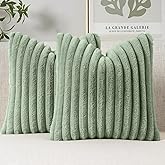 MIULEE Faux Fur Decorative Throw Pillow Covers 18x18 Inch Set of 2, Modern Spring Home Decor Soft Plush Couch Pillows Cozy Fluffy Cushion Covers for Sofa Bed Sage Green