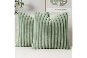 MIULEE Faux Fur Decorative Throw Pillow Covers 18x18 Inch Set of 2, Modern Spring Home Decor Soft Plush Couch Pillows Cozy Fluffy Cushion Covers for Sofa Bed Sage Green