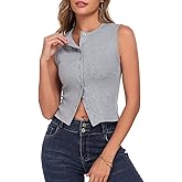 WOWULOVELY Women’s Button Down Tank Summer Vest Going Out Tops Sleeveless Ribbed Tees Open Front Y2K Shirts