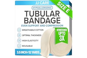 JJ CARE Tubular Bandage, 3.5” x 12 Yards Stockinette Tubing for Ankles and Knees, Tubi Grip Size E Reusable Elastic Bandage Sleeve, Compression Tubes for Knees and Calf, Rubber Latex w/Cotton