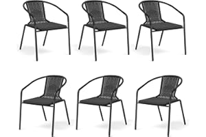 UDPATIO Rattan Outdoor Dining Chairs Set of 6, Wicker Stackable Patio Chairs with All Weather Curved Back & Metal Frame, for Indoor Restaurant Porch Deck, Black