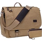 Nerlion Messenger Bag for Men 17-17.3 Inch Laptop Bag Canvas Water-resistant Computer Bag Shoulder Bag Work Briefcase Bookbag for College (Brown)