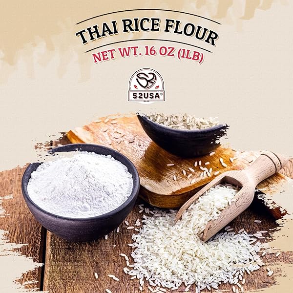 52USA THAI RICE FLOUR 16 OUNCE (BASIC), 1 POUND (PACK OF 1), RICE FLOUR FOR BAKING OR COOKING, PRODUCT OF THAILAND, ALL NATURAL WHITE RICE FLOUR, VEGAN