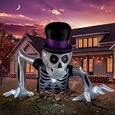 Hollowfly 6 ft Halloween Inflatable Outdoor Blow up Groundbreaker Skeleton | Halloween Inflatable Skeleton with LED Lights, Top Hat, Glowing Blow up for Yard Displays, Lighted Groundbreaker Decor