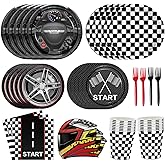 144pcs Race Car Plates Napkins Party Supplies Racing Themed Paper Cups Race Car Birthday Party Decorations Racing Tableware Set for kids Boys Birthday Decor Serves 24