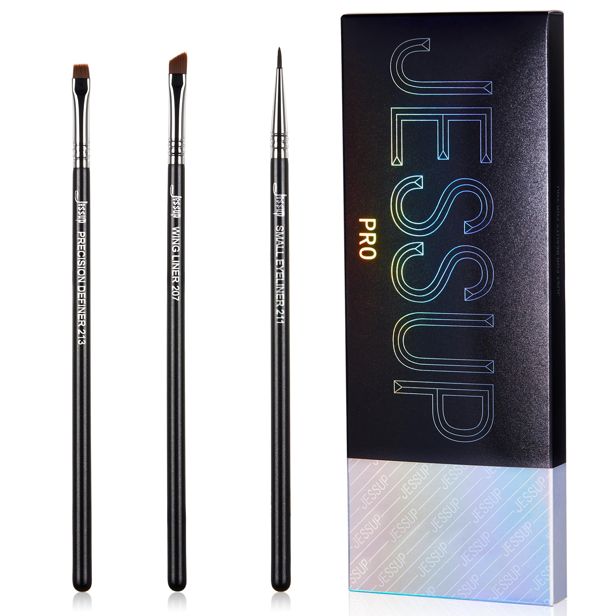 Jessup Eyeliner Brush Set, 3pcs Pro Precision Eyeliner Brushes Fine Point Angled Thin Gel Liquid Flat Winged Eye Liner Brush, Black T346 — image 1