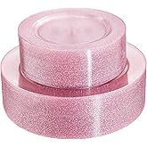 WDF 120pcs Pink Plastic Plates Disposable - Clear Pink Glitter Plates including 60PCS Dinner Plates 10.25inch and 60PCS Salad Plates 7.5inch for Wedding Baby Shower Spring Birthday