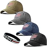 RNFENQS 4 Pack American Flag Hat Embroidered USA Baseball Cap for Men Women