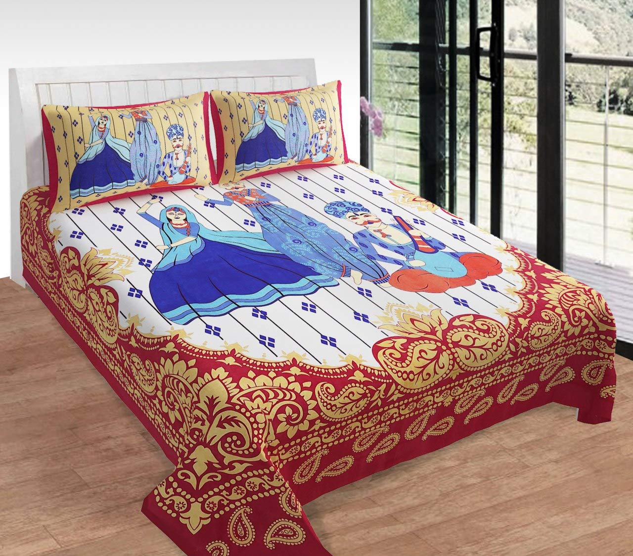 Buy Jaipuri Double Bedsheets With 2 Pillow Covers Bedsheet For