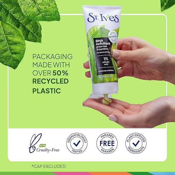 ST. IVES BLACKHEAD CLEARING FACE SCRUB, CLEARS BLACKHEADS & UNCLOGS PORES, GREEN TEA & BAMBOO, SALICYLIC ACID ACNE TREATMENT FACIAL SCRUB, MODERATE EXFOLIATOR SKIN CARE WITH NATURAL EXFOLIANTS 6 OZ