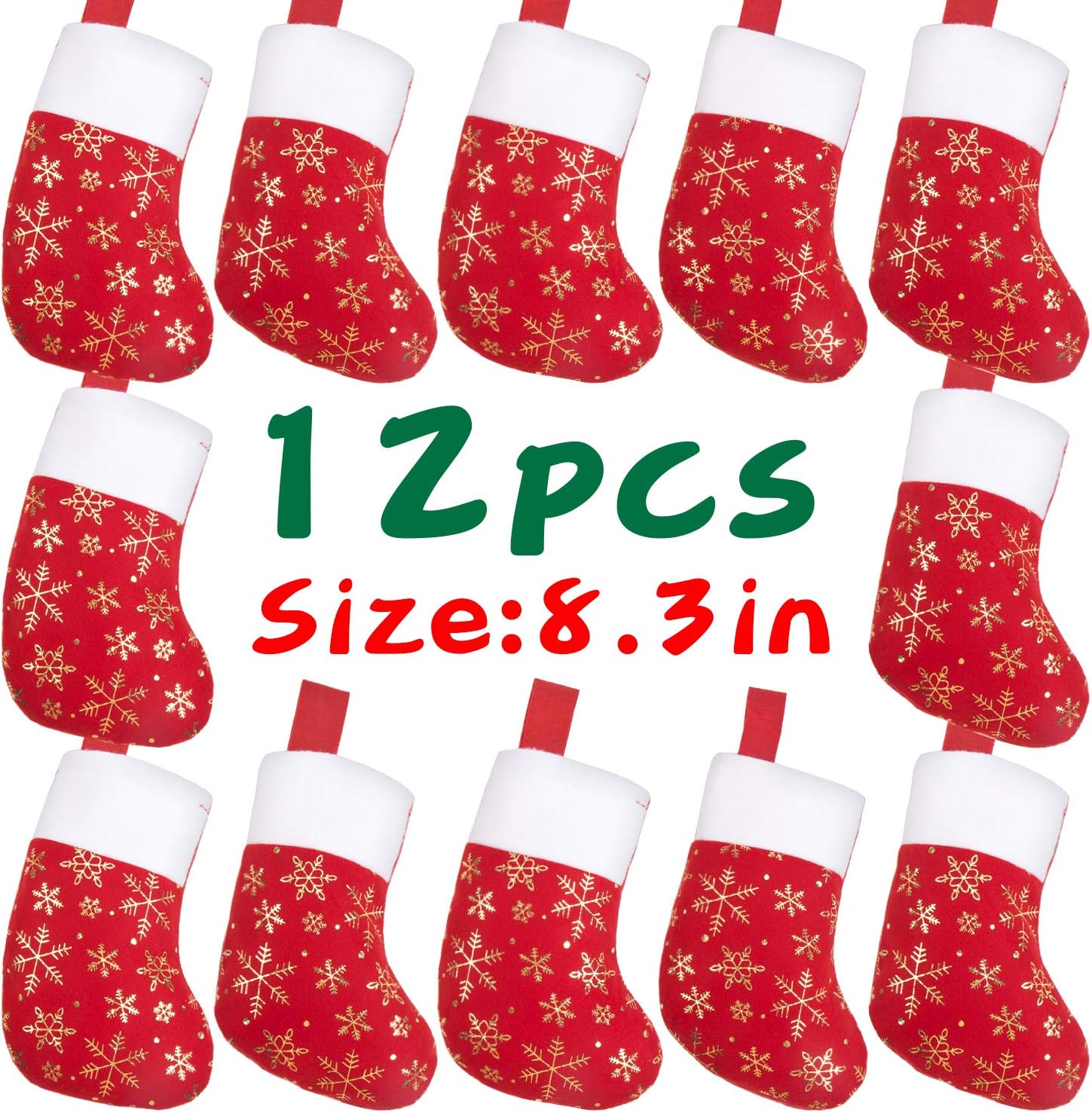 Stockings & Holders - DIYASY Christmas Mini Stockings,12 Pcs Felt Glitter Snowflake Stockings for Christmas Tree and Room Ornament Decoration and Gift Holder（8Inches）