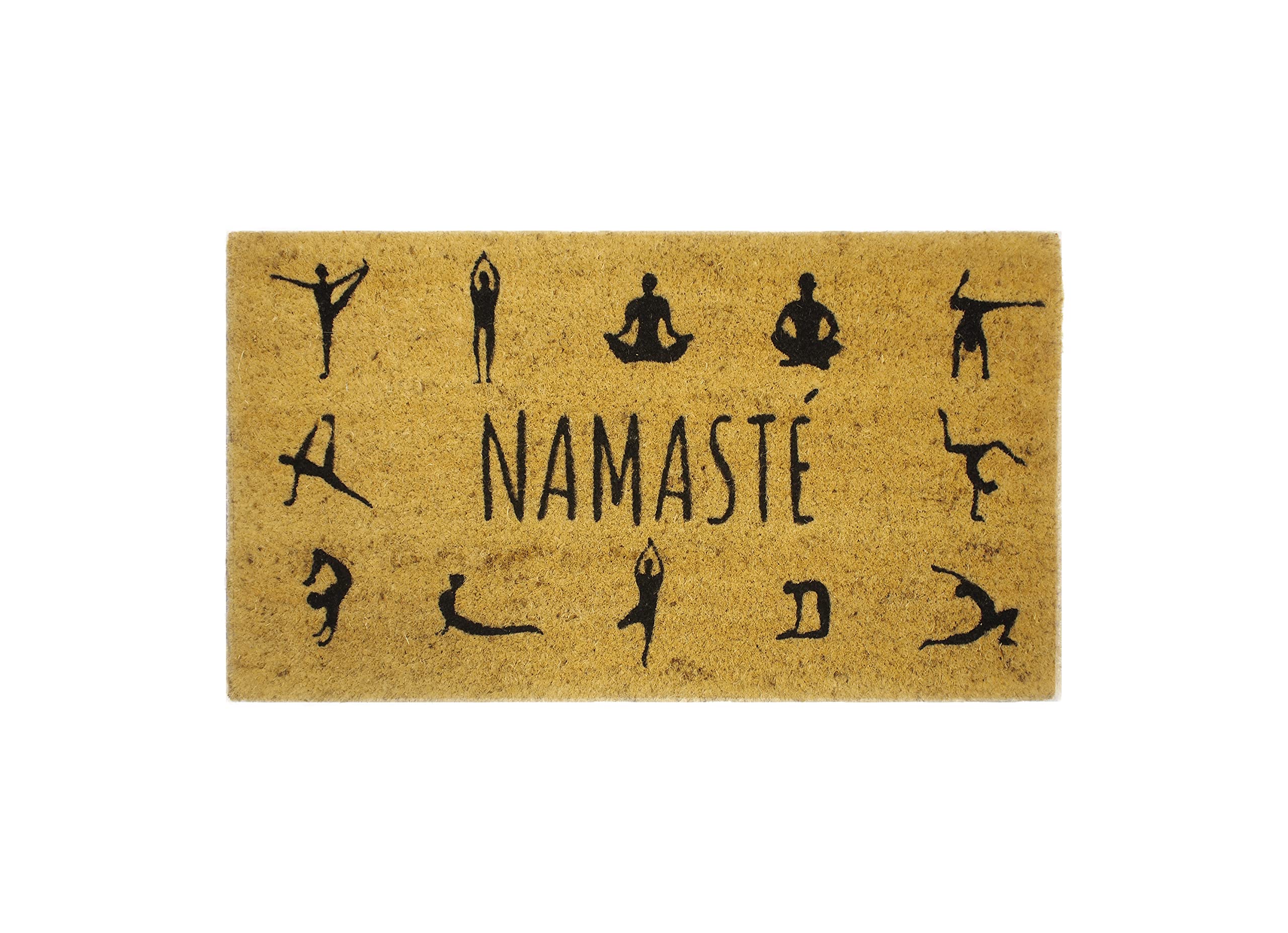 FISURA - Namaste Exterior Doormat Made of Coconut with Non-Slip PVC Backing. Door Mat for Entrance. Hand Painted. Dimensions: 70 x 40. Natural and Black