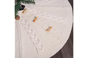 NOICLUB 36 inch White Knitted Christmas Tree Skirt: Small Thick Cable Knit Round Cream Tree Skirt for 4ft 5ft Tree Rustic Neutral Farmhouse Neutral Christmas Decor Tree Base Cover Xmas Home Decorations