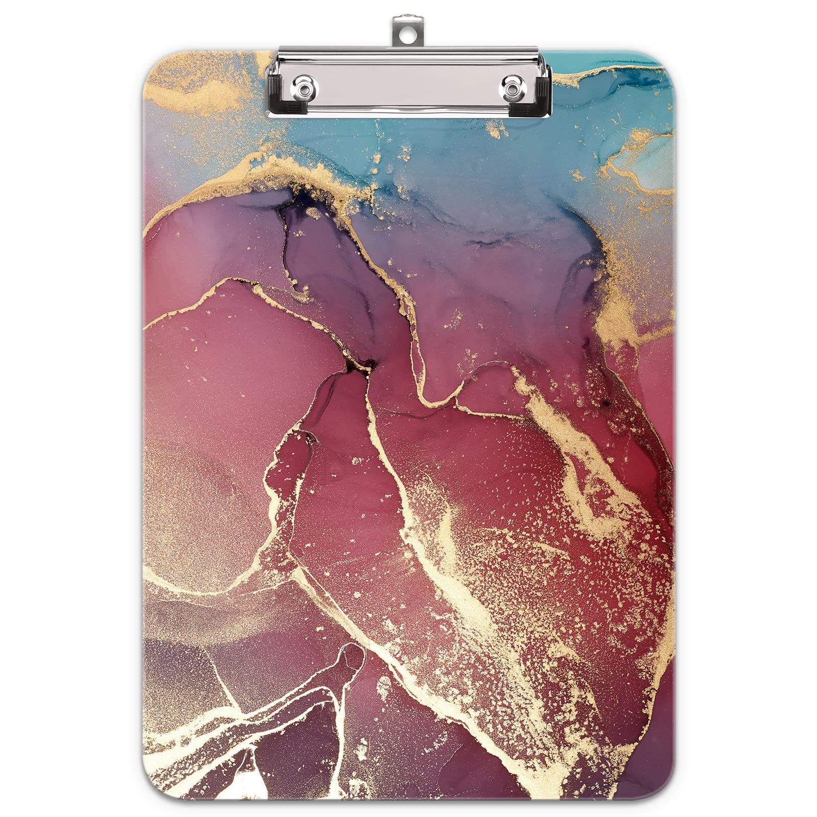 Hnogri Plastic Clipboard A4, Fashion Design A4 Letter Size Clipboards & Forms Holders for Office Supplies Lawyers,School Students and Kids, Low Profile Clip Cute Clipboard Folder, Red Marble