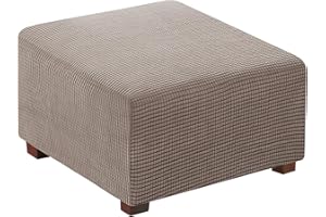 Flamingo P Stretch Ottoman Cover Square Ottoman Slipcover Furniture Protector Folding Storage Stool Protector Soft Slipcover with Elastic Bottom - Taupe