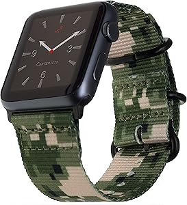 Carterjett Compatible with Apple Watch Band 44mm 42mm XL Nylon iWatch Bands Replacement Camouflage Strap for Extra Large Wrists, Rugged Military Camo for Series 5 4 3 2 1 (42 44 XXL Army Stealth)