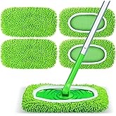 Reusable Mop Pads Fit Swiffer Sweeper, 4-Pack Microfiber Mop Replacement Pads, Washable Wet Mopping Cloths &amp; Dry Sweeping Chenille Pads Refill for Floor Cleaning
