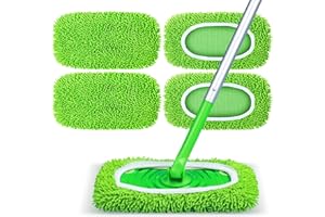 NXPPYY Reusable Mop Pads Fit Swiffer Sweeper, 4-Pack Microfiber Mop Replacement Pads, Washable Wet Mopping Cloths & Dry Sweeping Chenille Pads Refill for Floor Cleaning