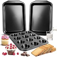 3-Piece Bakeware Sets, Nonstick Baking Set with Baking Pan, Cookie Sheet and Cupcake Pan, Food Grade Baking Sheets for…