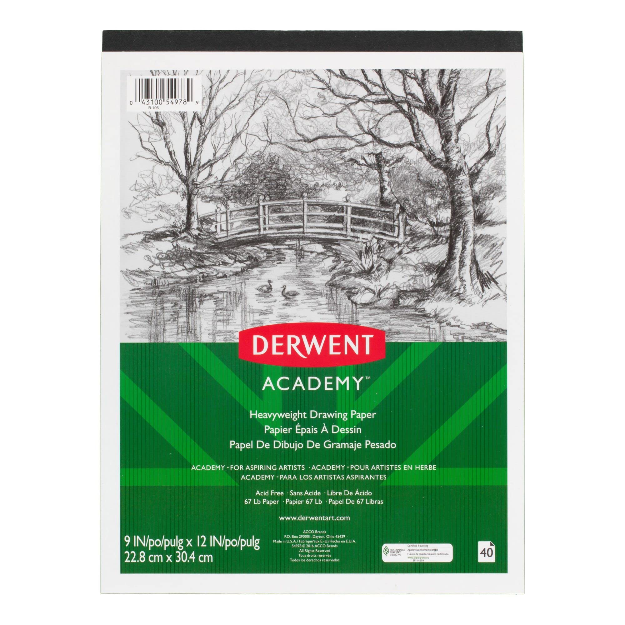 Derwent Academy Drawing Paper Pad, 40 Sheets, 9" x 12", Heavyweight (54978)