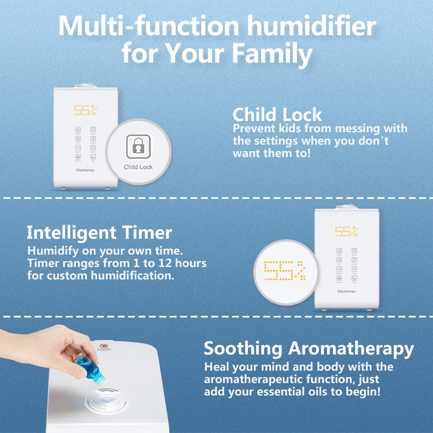 Elechomes SH8820 Ultrasonic Top Fill Humidifier 5.5L Vaporizer Warm and