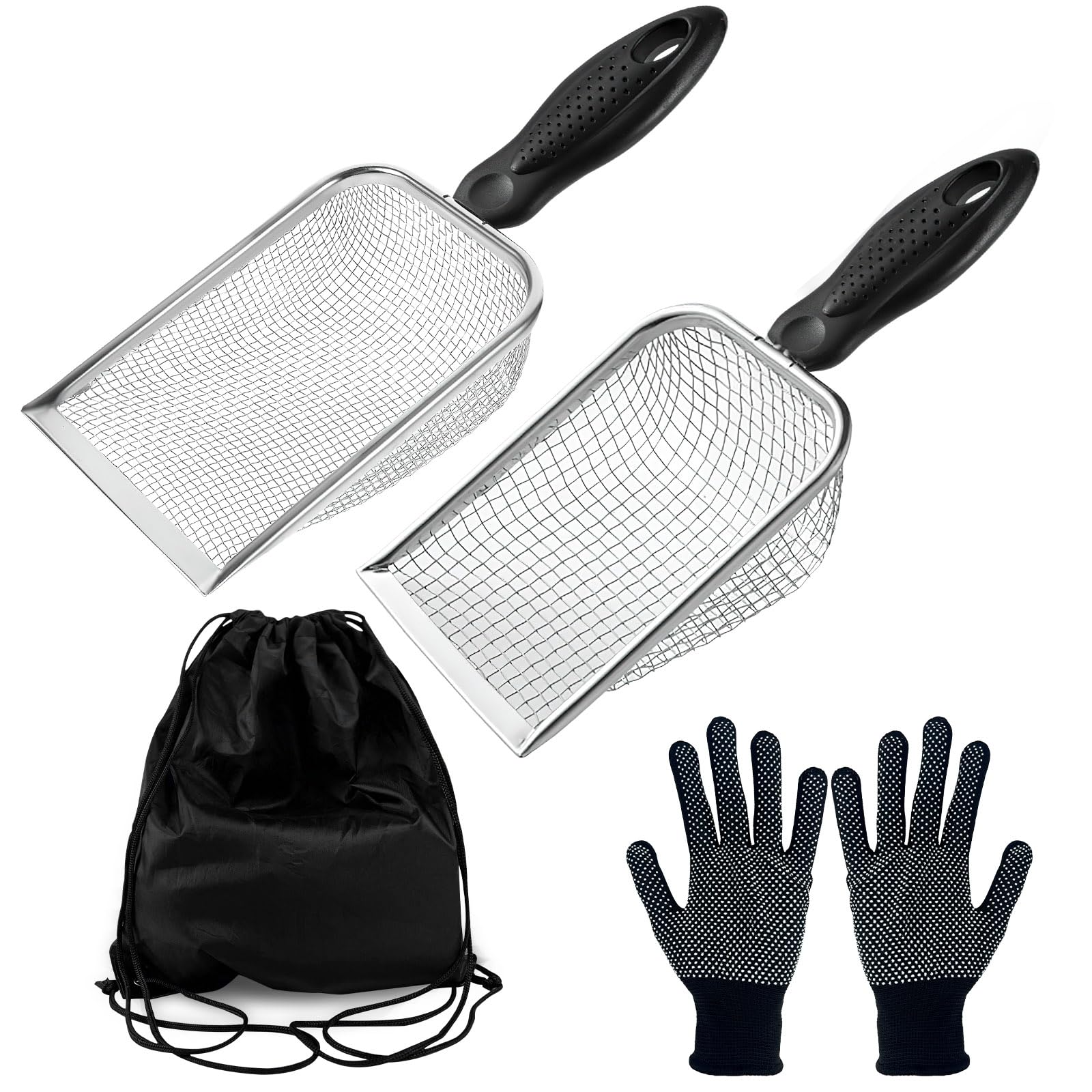 Photo 1 of 2 Sets Gardening Soil Sifter,Garden Sifters (3.8/5mm Mesh) with Gloves and Drawstring Bag,Potting Soil Scoop Sand S with Handle