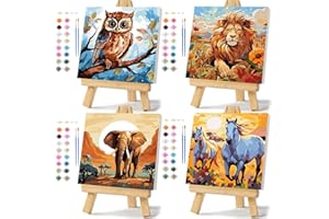 AJEPON 4 Pack Framed Paint by Numbers Kit for Adults 12x12inch-Animals Paint by Numbers Kit with Framed, DIY Painting by Number with Canvas Oil Painting for Gift Home Wall Decor (30x30cm, without Easel)