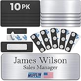 Mifflin - Magnetic Name Tags - 1" x 3", Silver, 10 Pack - Blank Engravable and Customizable Nametags - ABS Front, Iron Back, and Strong Magnet Plate - Stick ID Badge or Write/Engrave Names