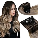 LaaVoo Clip in Hair Extensions Black Ombre Real