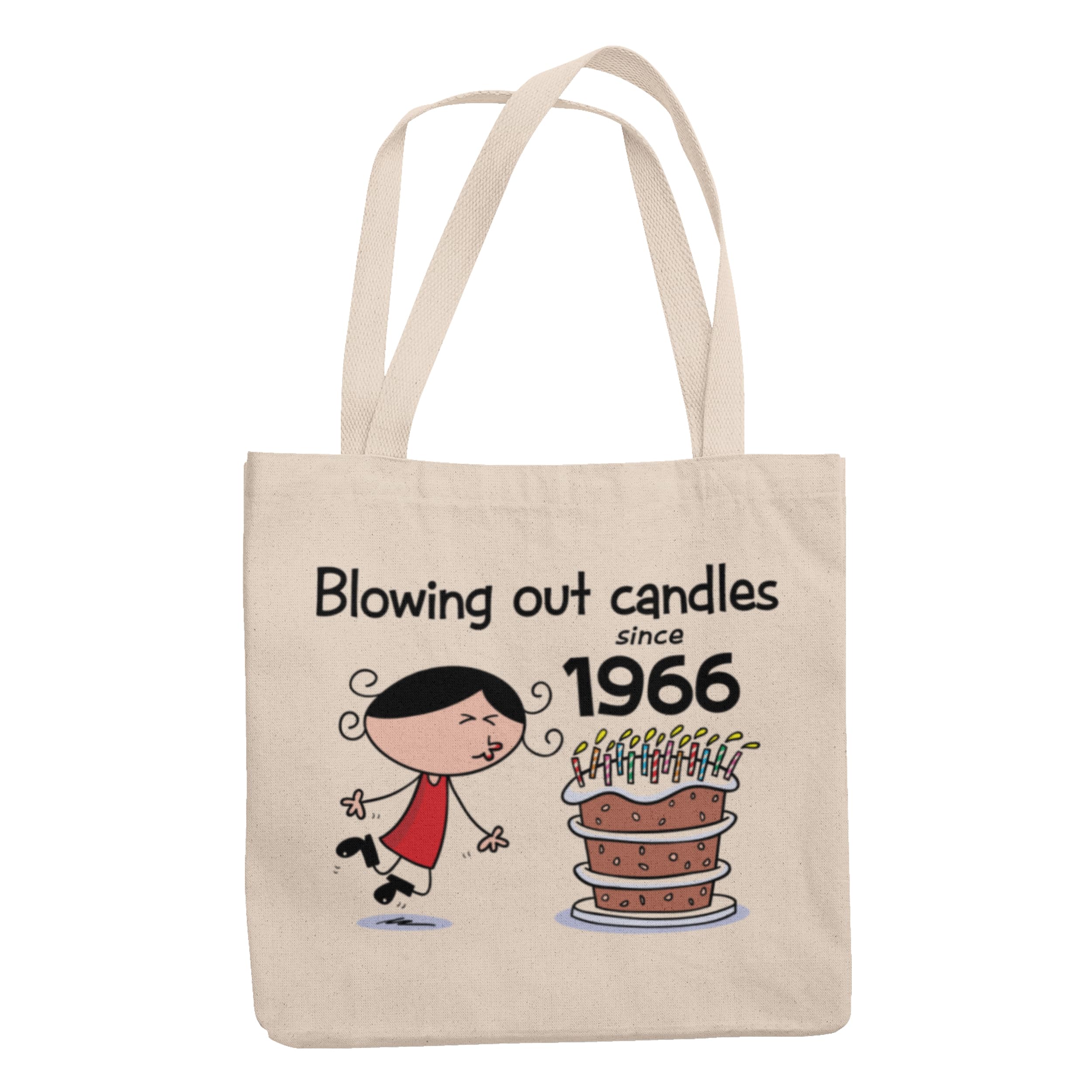 Blowing Out Candles Since 1966 60th Birthday Gift Bag - Tote Shoulder 60th Gift Bag With Long Handles for Carrying over the Shoulder - 100% Cotton - 60th Birthday Gifts for Her Special Day.
