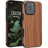 kwmobile Wood Optics Case Compatible with Apple iPhone 16 Pro Max - TPU Protective Cover in Two-Tone Wood Design - Woodgrain Brown