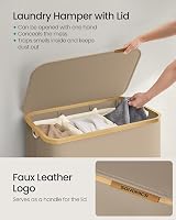 SONGMICS 150 L Laundry Basket with Lid 3-Section Collapsible Camel Brown view 4