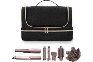 Yarwo Carrying Case Compatible with Shark Flexfusion HD641S/HD642S, Double Layers Hanging Travel Bag for FlexFusion Hair Straightener & Powerful Hair Dryer and Hair Styler Attachments, Black