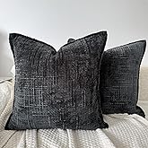OYIMUA Black 18x18 Chenille Pillow Covers Set of 2 | Farmhouse Decorative Textured Pillow Cases for Living Room Couch & Bed | Soft Luxury Accent Throw Pillows with Elegant Design