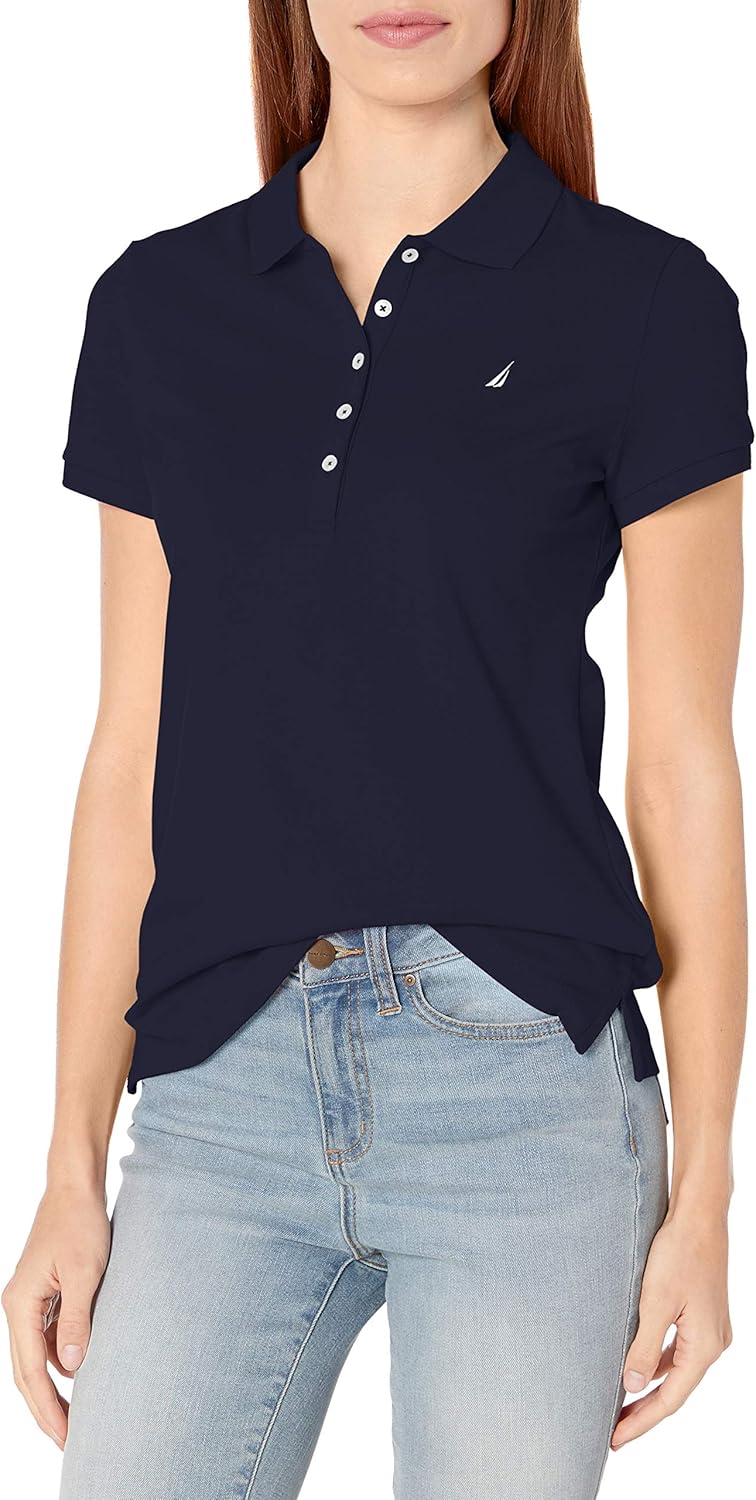 Nautica Women's 5-Button Short Sleeve Breathable 100% Cotton Polo Shirt at  Women’s Clothing store